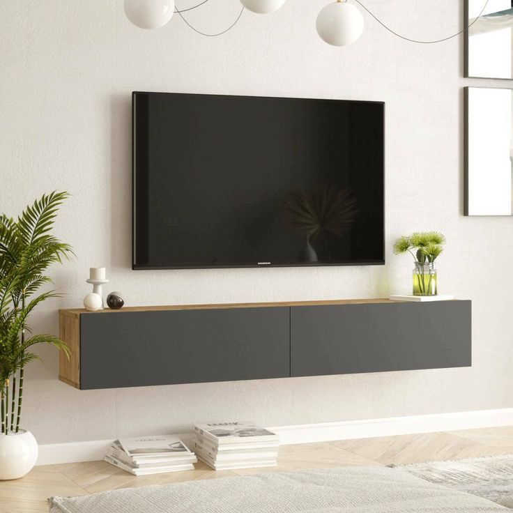 Meuble TV -Chêne et Gris -design suspendu FRANCY 135cm