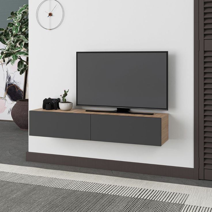 Meuble TV -Chêne et Gris -design suspendu FRANCY 135cm